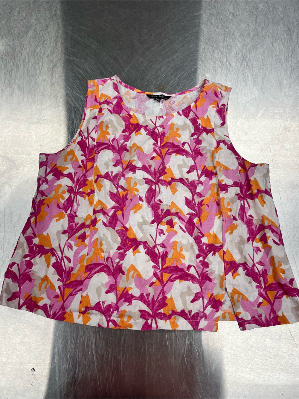 CHARLIE B 100% Linen Floral Tank Top in Pink, Orange & White Women’s XL